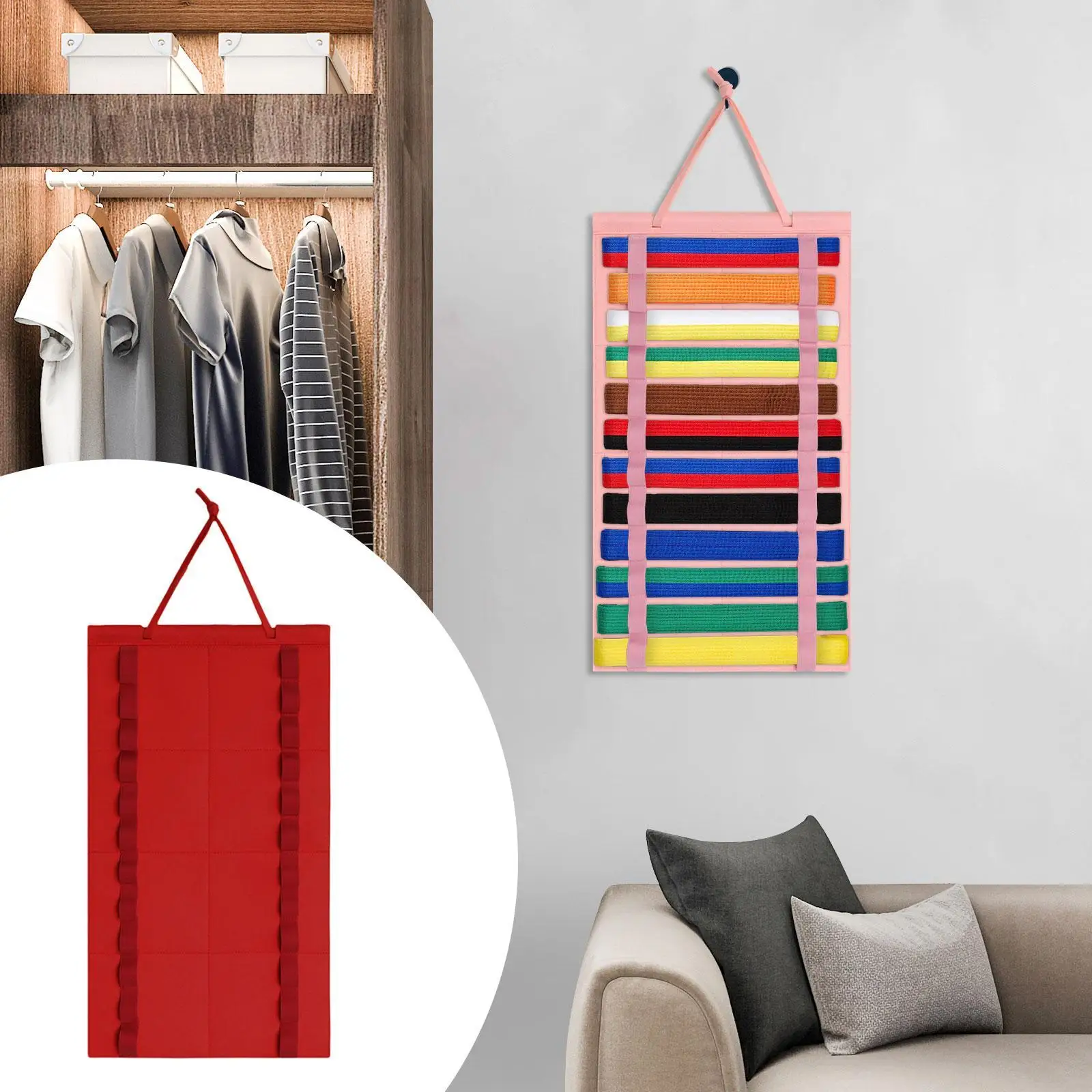 حامل عرض حزام الكاراتيه من القماش اللباد التايكوندو الملاكمة التايلاندية خفيف الوزن أنيق للبالغين مجموعة Mma منظم حزام فنون الدفاع عن النفس