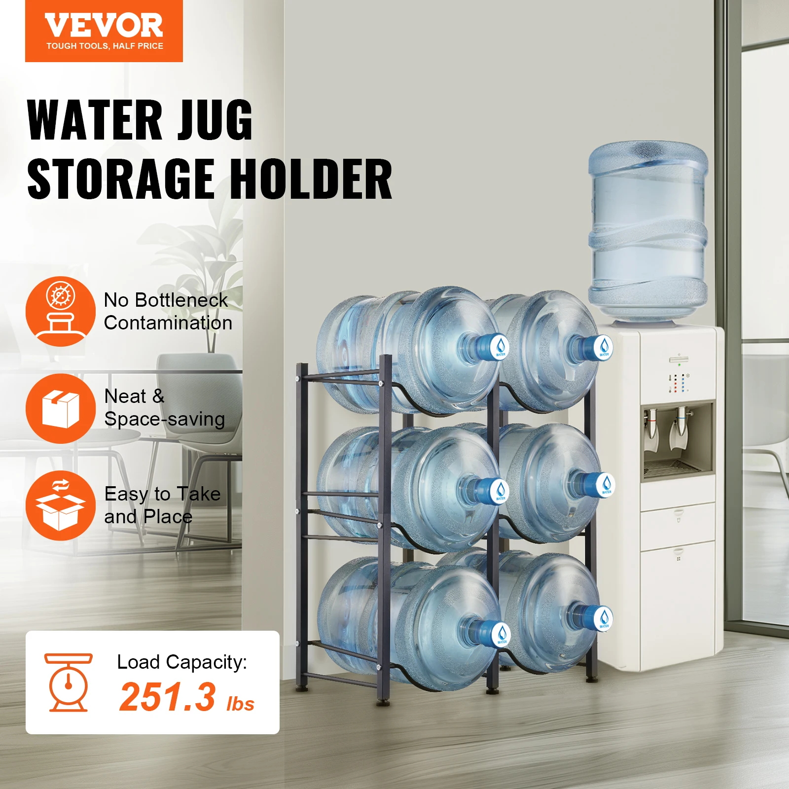 VEVOR 3/4/5 Tiers Water Jug Holder iron Water Bottle Holder Double/Single Row Easy Installation for Kitchen Office Living Room