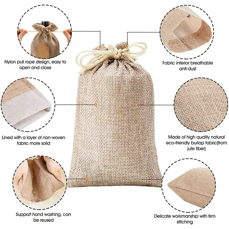 5/10Pcs Burlap Gift Bags with Drawstring Jute Bags Linen Sacks Storage Bags Burlap Bag for Wedding Favors Party Jewelry Pouches