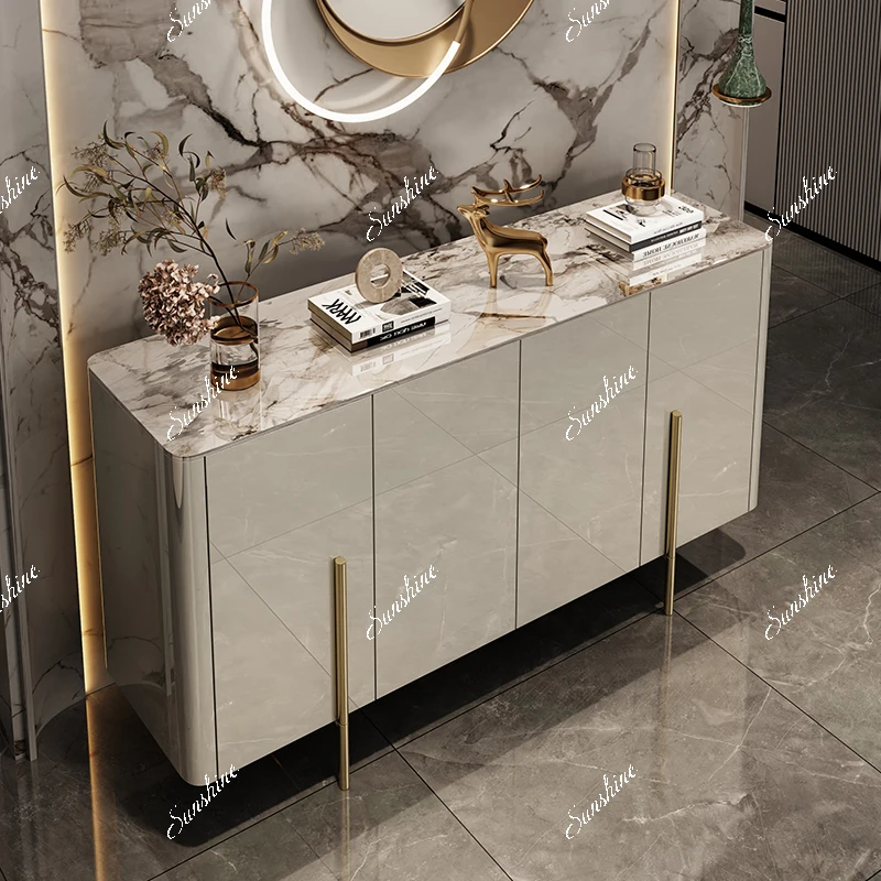 Italian minimalist solid wood shoe cabinet modern minimalist cream style entrance entrance partition cabinet