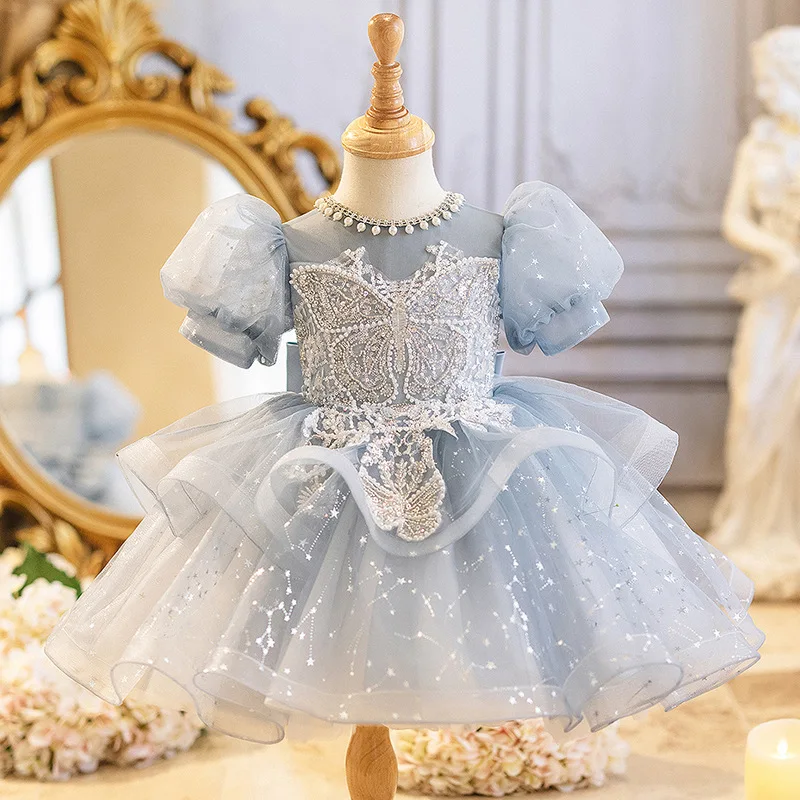 

High End Girls Elegant Evening Princess Ball Gown Children Fashion Birthday Party Performance Dress y1588