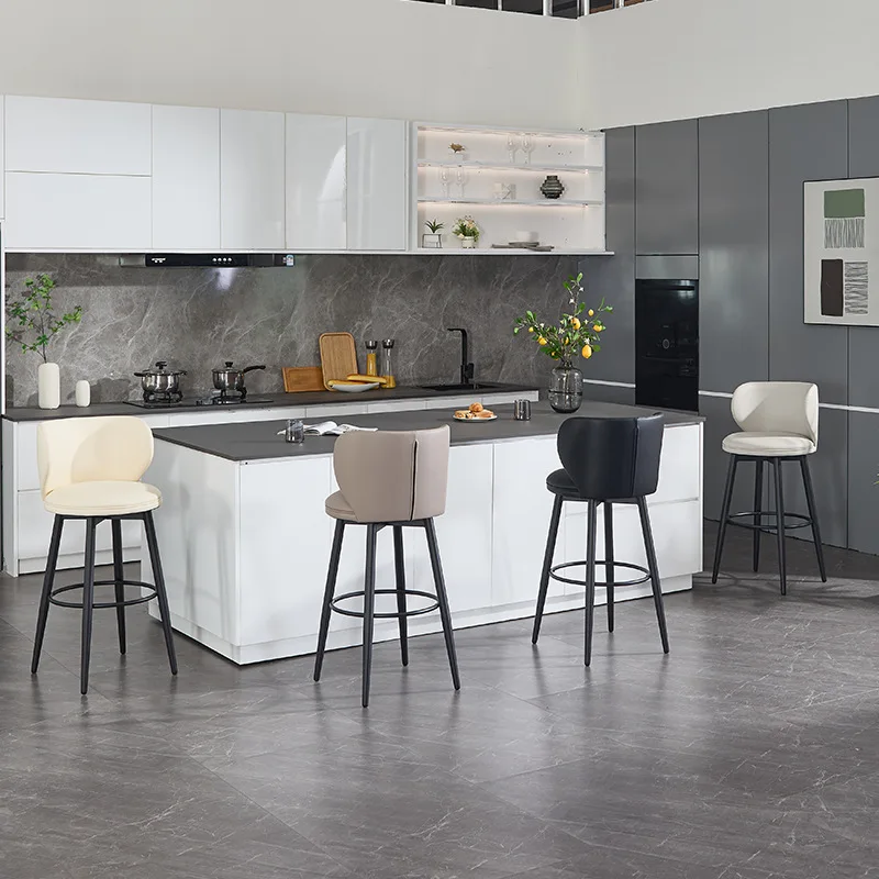 Simple Footstool for Home Use, Modern Island Platform, High Chair, Light Luxury Rotating Backrest Chair, Bar Counter Chairs