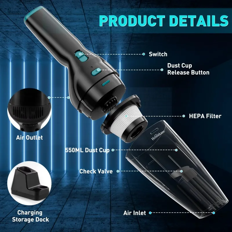 Airo Multifunction Simple Car Wireless Wet Handheld Vacuum Cleaner Mini Usb Portable Wireless Car Cyclone Handheld Vacuums