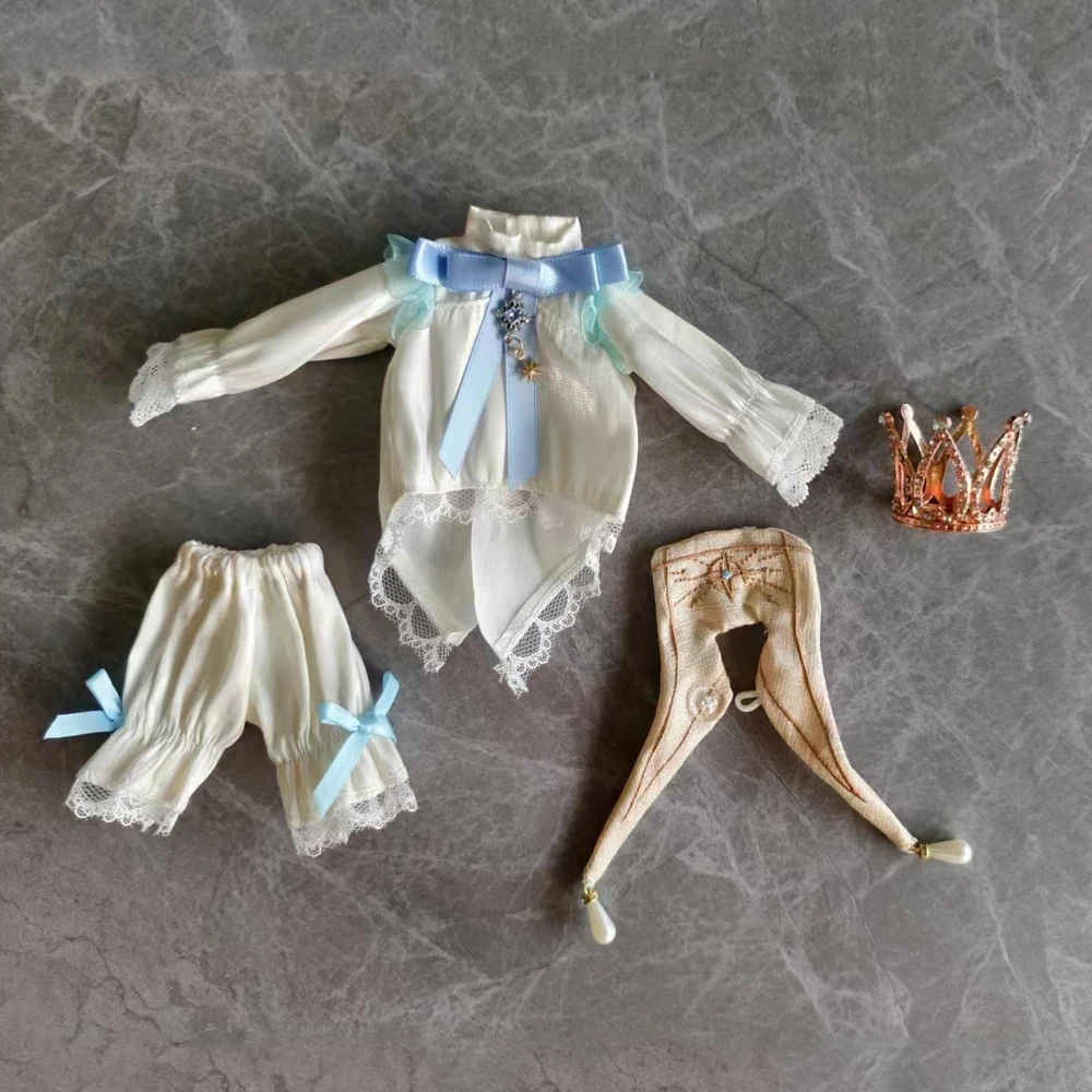 

New 1/6 1/12 Doll's Clothes Suit Crown+shawl+top+pants+tie for 30/16cm Bjd Doll Ob11 Dress Up Toys Gift Doll Accessories,No Doll