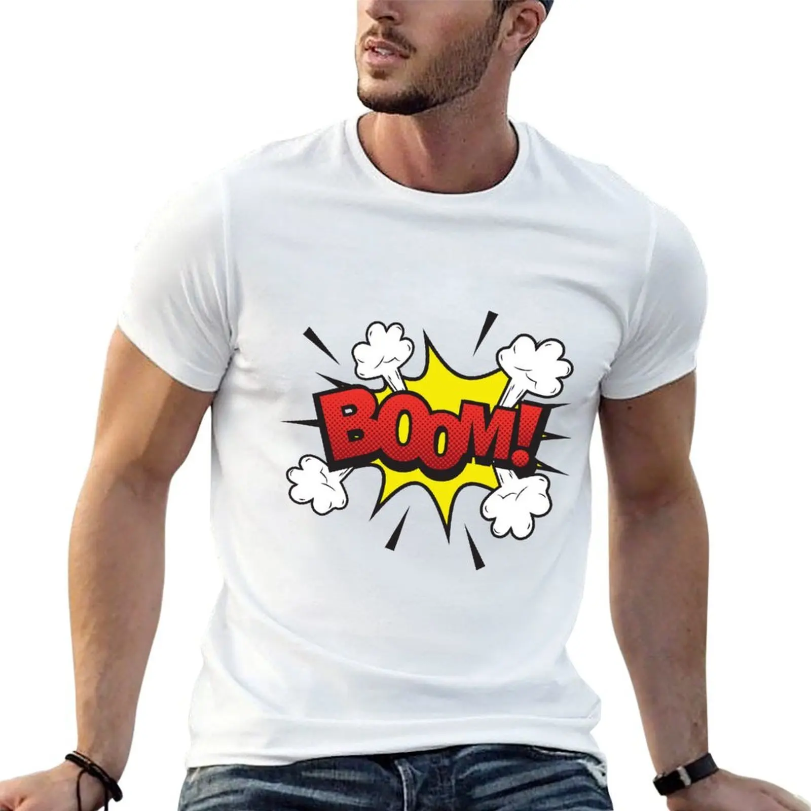 Boom text design T-Shirt vintage graphic tee plain fitted t shirts for men