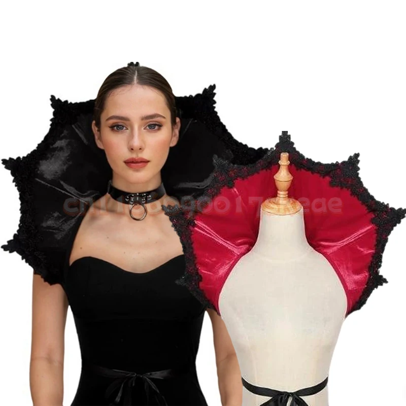 القرون الوسطى القوطية مصاص دماء تأثيري طوق كيب أسود أحمر الرجعية الفيكتوري عباءة زي اكسسوارات هالوين كرنفال الملابس الدعائم