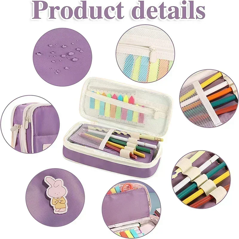 Boîte à stylos de grande capacité pour filles, trousse à crayons Kawaii, poudres évaluatives coréennes, fournitures scolaires, accessoires de bureau, sac de papeterie