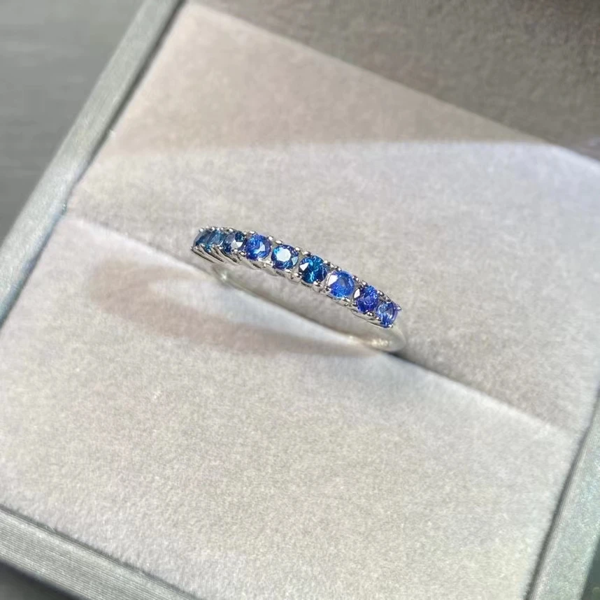 Classic Half Eternity Sapphire Ring 925 Silver 9 Pieces 2mm Total 0.5ct Natural Sapphire Silver Ring for Daily Wear