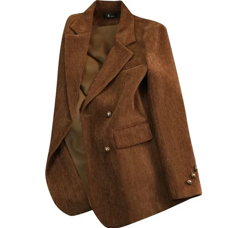 

Advanced Spring Autumn New Office Suit Jacket Women's Fashion Gold Velvet Double breasted Casual Blazers Coat Solid Female Tops