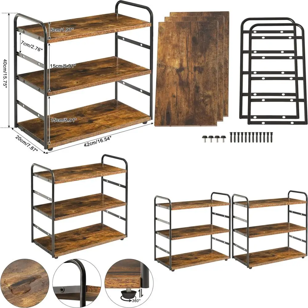 

Двухуровневый органайзер для ванной и кухни, подставка для специй и косметики в деревенском стиле, коричневый TWJ001H-2