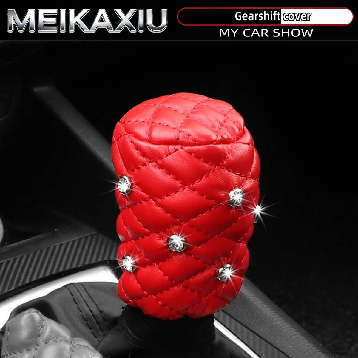 Diamond Glitter Soft Leather PU Embroidered 3D Set Car Gear Shift Cover Women's Glittering Shift Knob Cover Auto Decoration Item