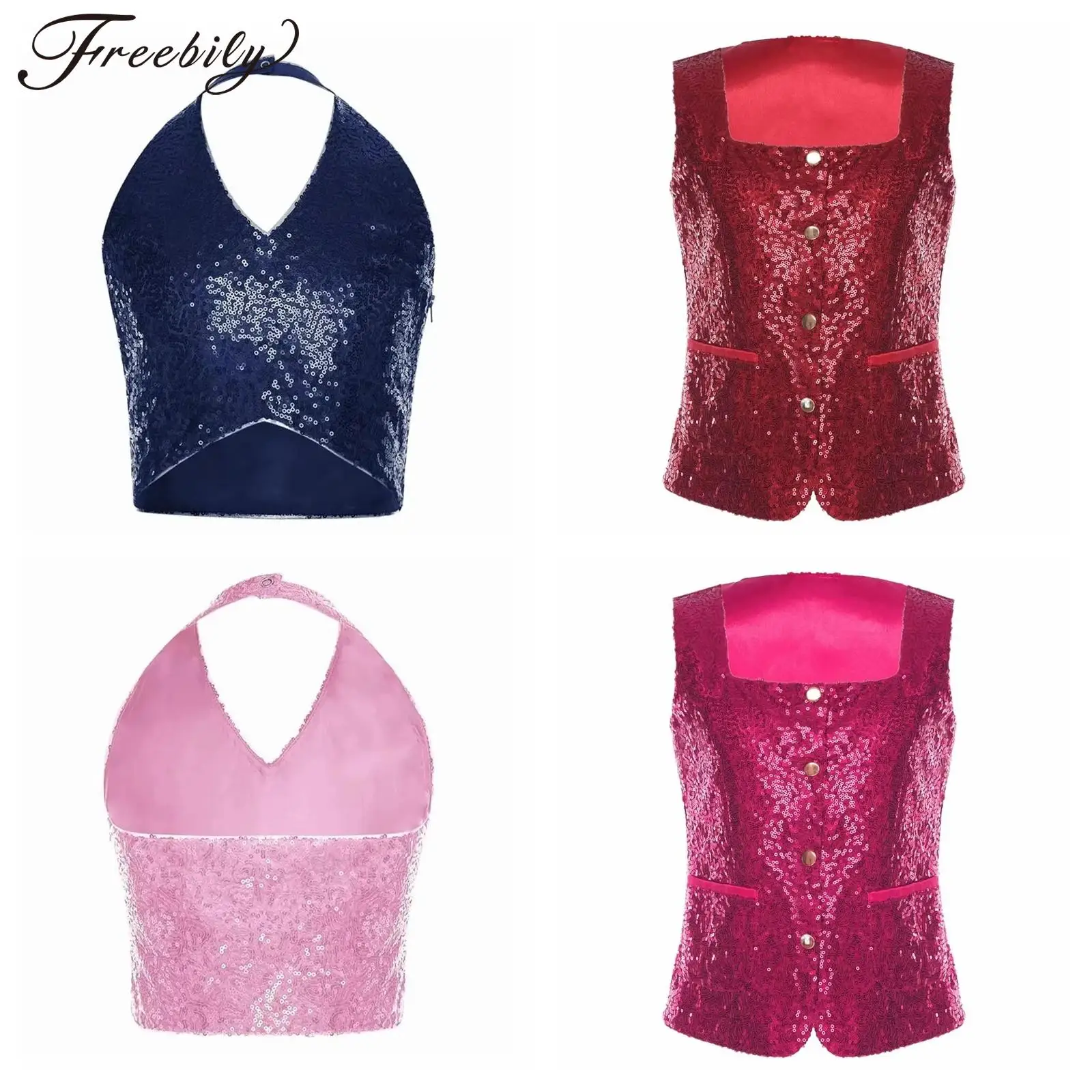 

Костюм для джазового танца с блестками для девочек, укороченный жилет, школьная вечеринка, сценическая детская танцевальная одежда, уличная одежда, карнавальная одежда на Хэллоуин