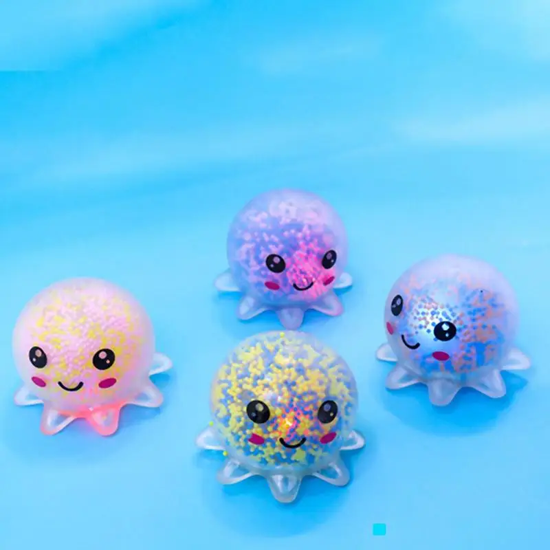 1PCS Squishy Octopus Stress Balls with Light Stress Relief Toy Girls Kids Fidget Toys Colorful Squid for christmas gift Stuffers