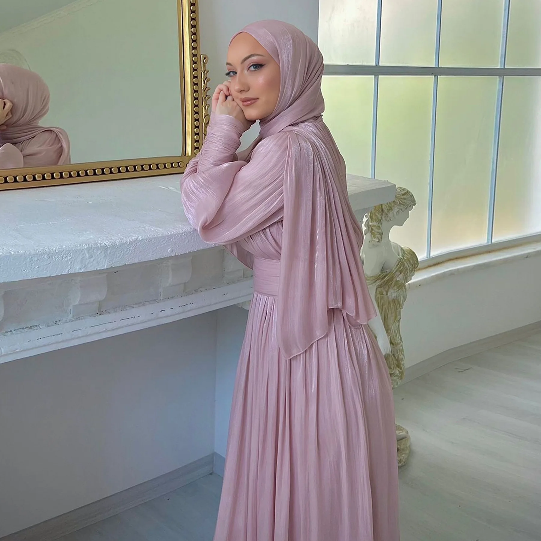 Dubai Winkle Jalabiya Abaya Turkey Kaftan Eid Ramadan Muslim Dress for Women Islam Clothing Caftan Femme Robe Vestido Party Gown