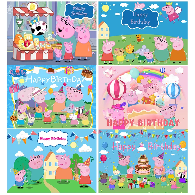 Cartoon Peppa Pig Birthday Party Background Decor for Children Happy Birthday Party Supplies Baby Shower Photography Backdrop