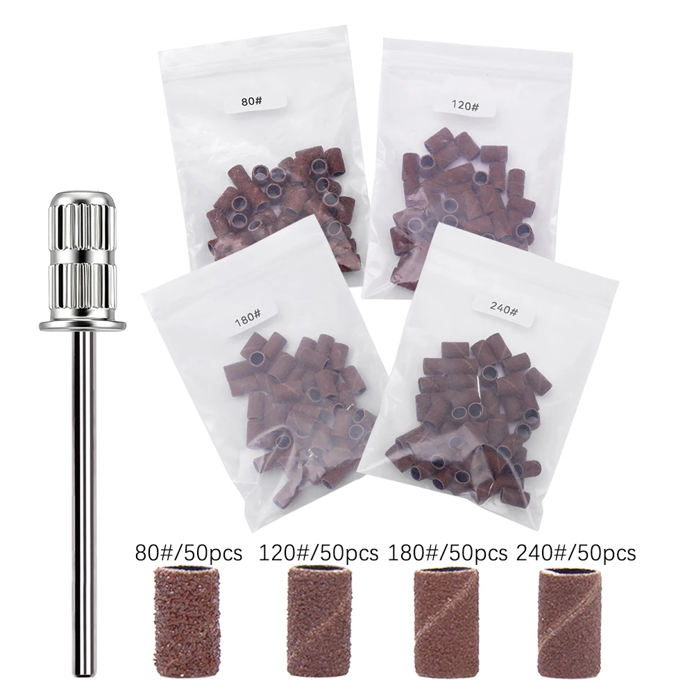 50Pcs Sanding Bands With 1Pcs Metal Shaft Set Nail Drill Bits For Remove Nail Polish Gel Dead Skin Calluses Cutter Drill Bit ﻿ view 6