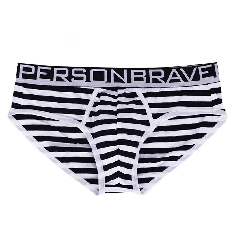 Striped Cotton Briefs for Men Sexy Low-Rise U Convex Pouch Underwear Male Comfortable Daily Wear Youth Fashion Sports Underpants