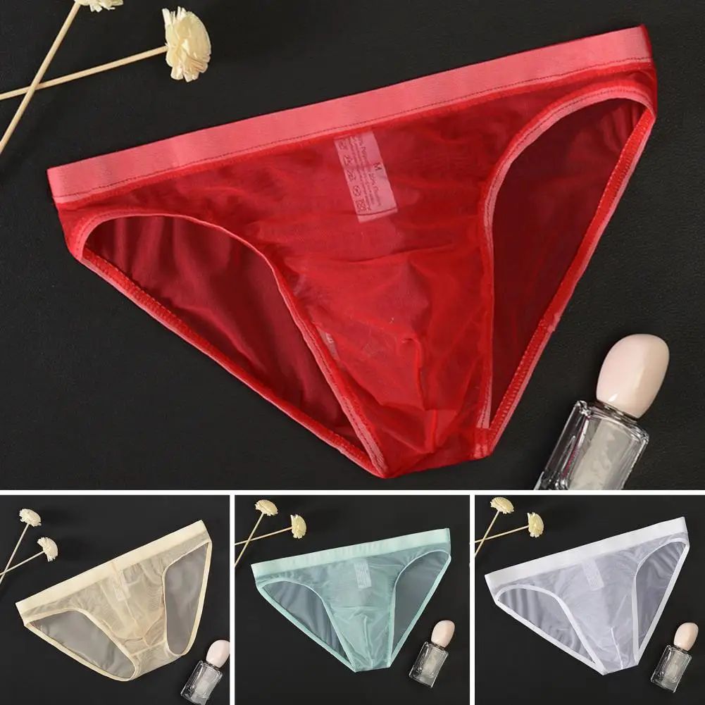 Men Underwear Men's Seamless Ice Silk Low-rise Briefs Ultra-thin See-through Panties for Quick Drying Underwear in Solid Colors