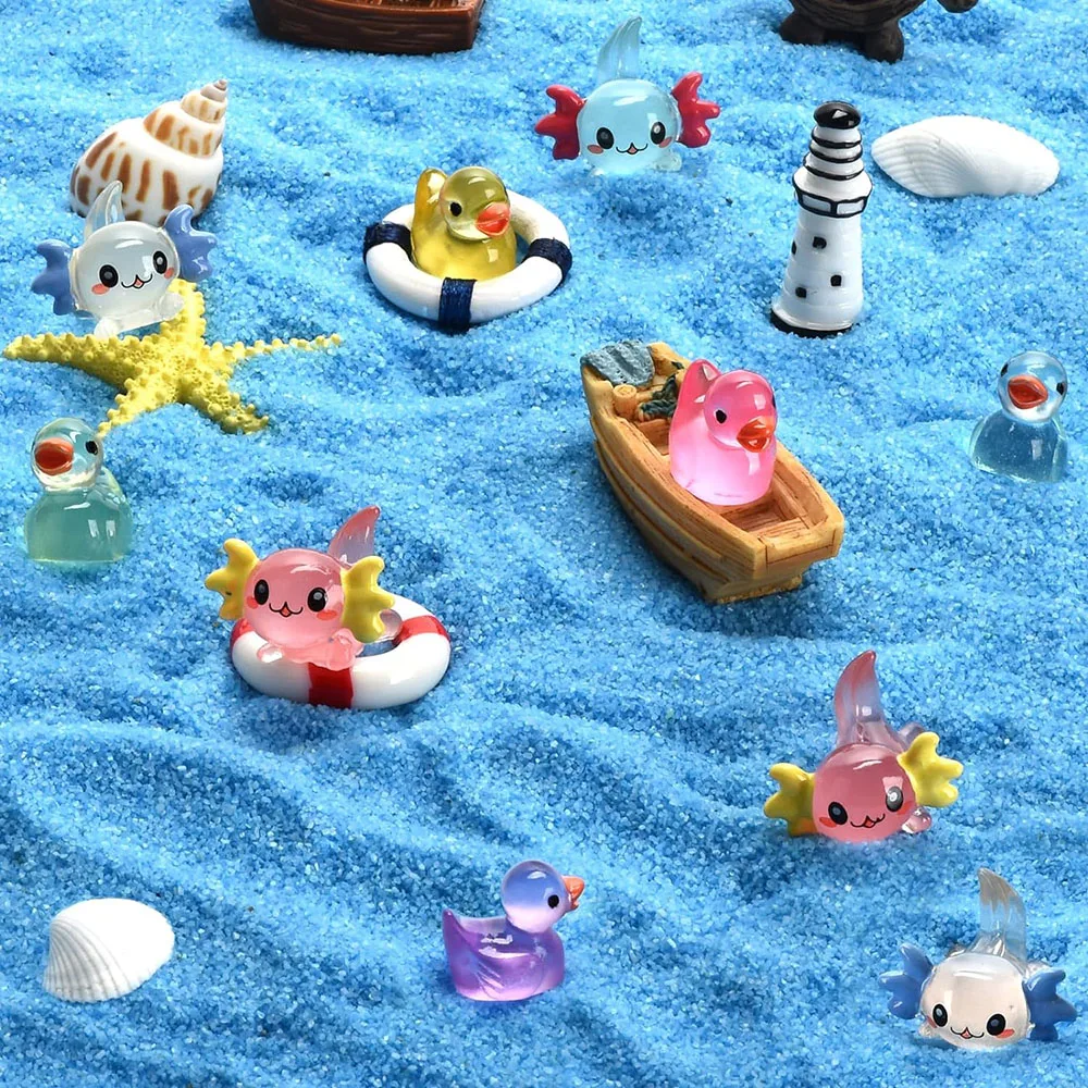 24Pcs Luminous Mini Axolotl Resin Figurine Axolotls Ducks Miniature Garden Landscape Aquarium Potted Plant Dollhouse Ornament