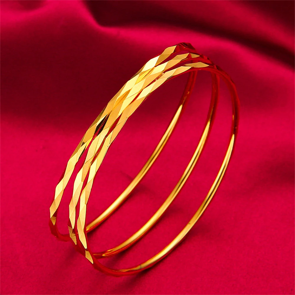 3pcs/lot Gold Color Cuff Bangles For Women Smooth Round Circle Bangle & Bracelet 62/62mm Trendy Jewelry Accessories Wholesale