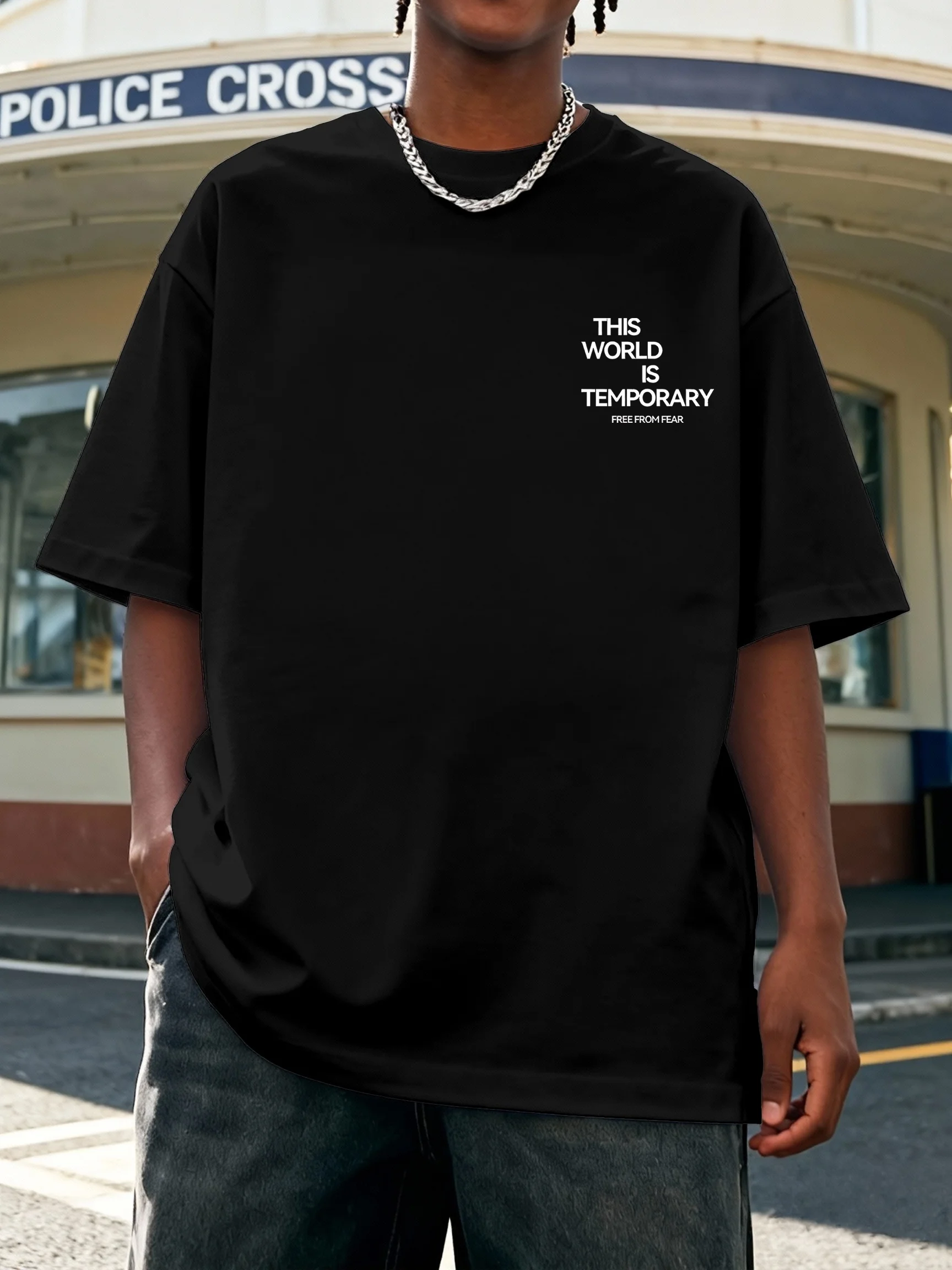 This World Is Temporary Free From Fear Men's T-shirt Summer Tracksuit Crew Neck Short Sleeve Casual Harajuku Fashion Streetwear