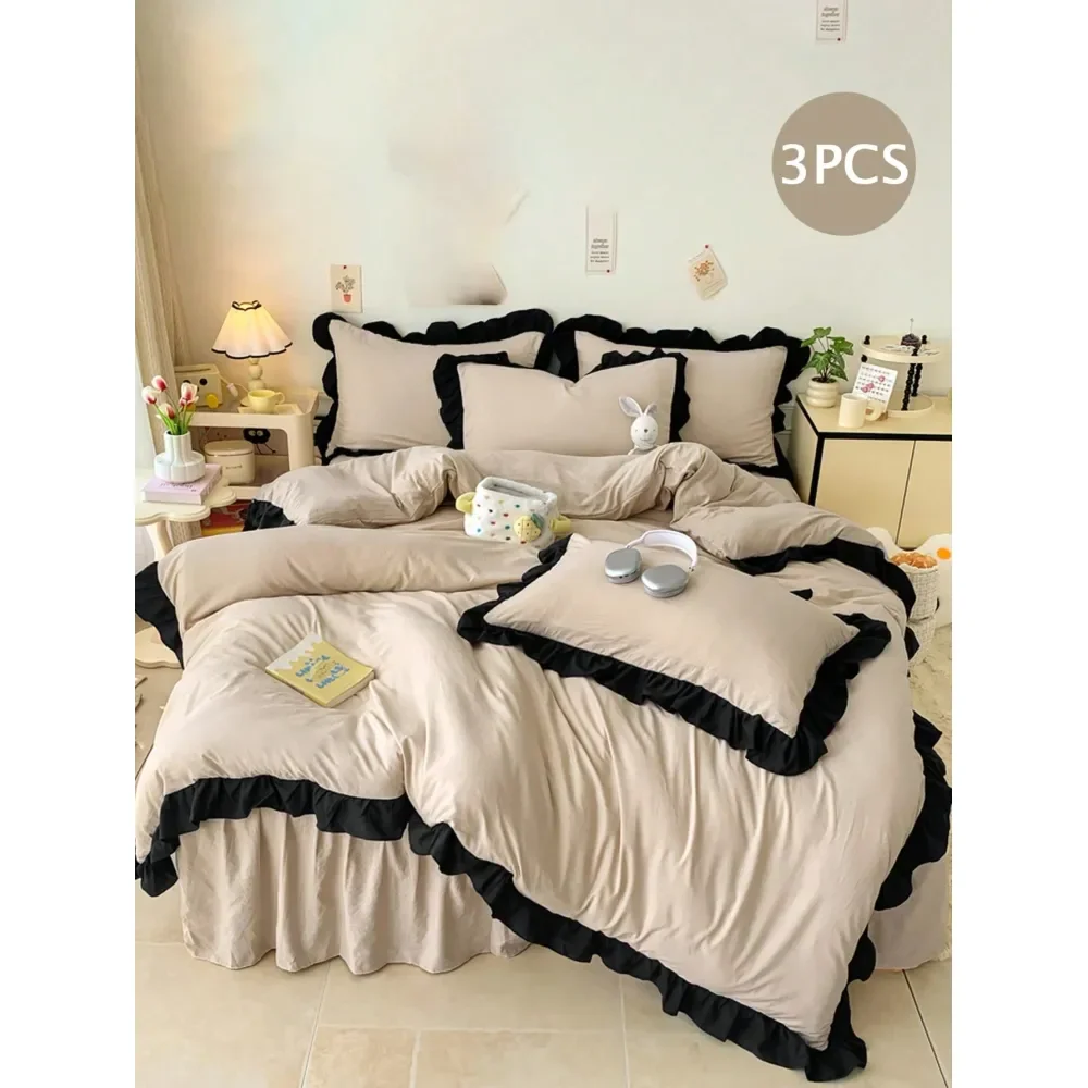 

Ruffled Soft SkinFriendly 3 Pieces Duvet Cover Set, Suitable For Bedroom, Guest Room, All Season
