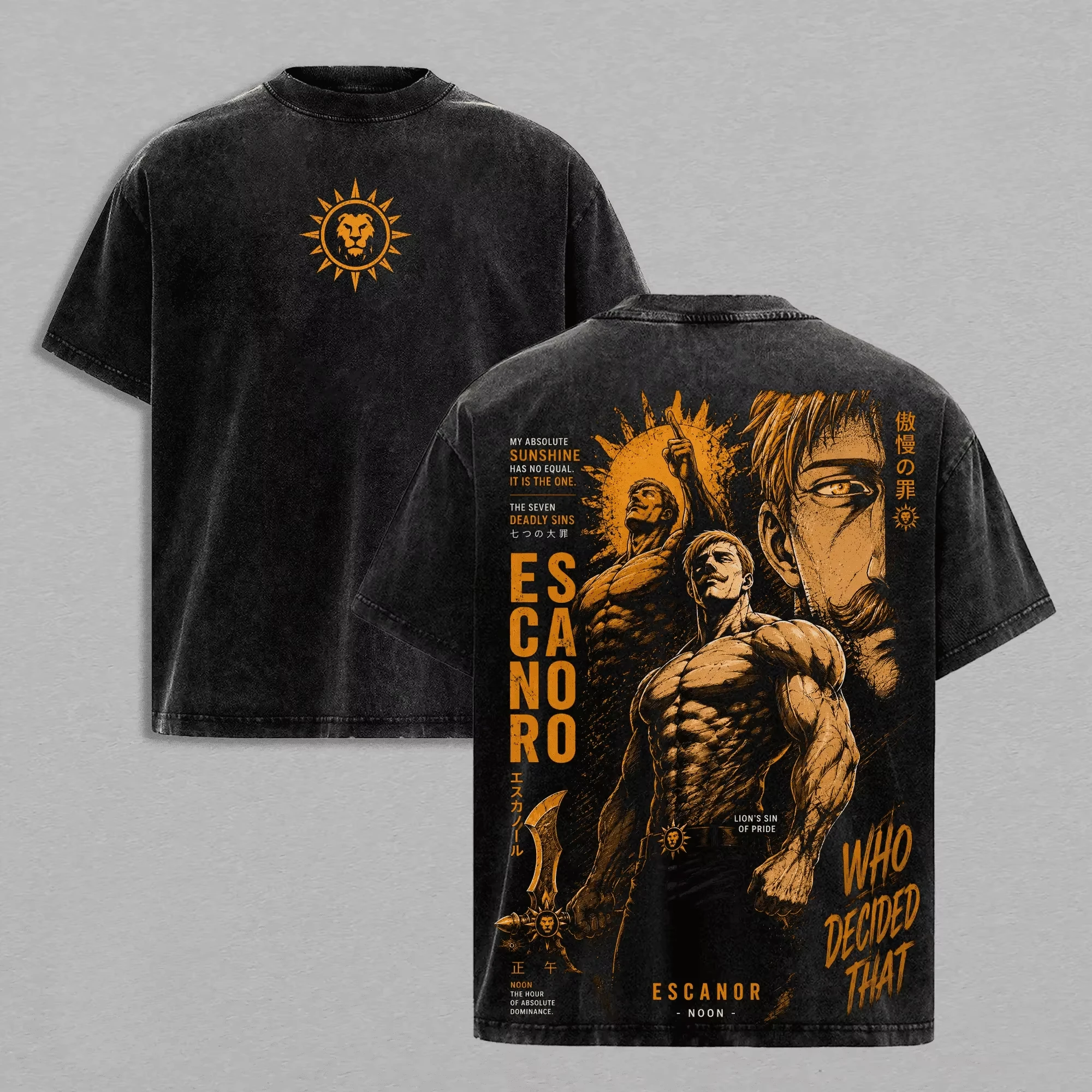 Manga Vintage Washed T Shirt Escanor The Seven Deadly Sins T-shirt Harajuku Casual Cotton Tees High Street Cothes Unisex