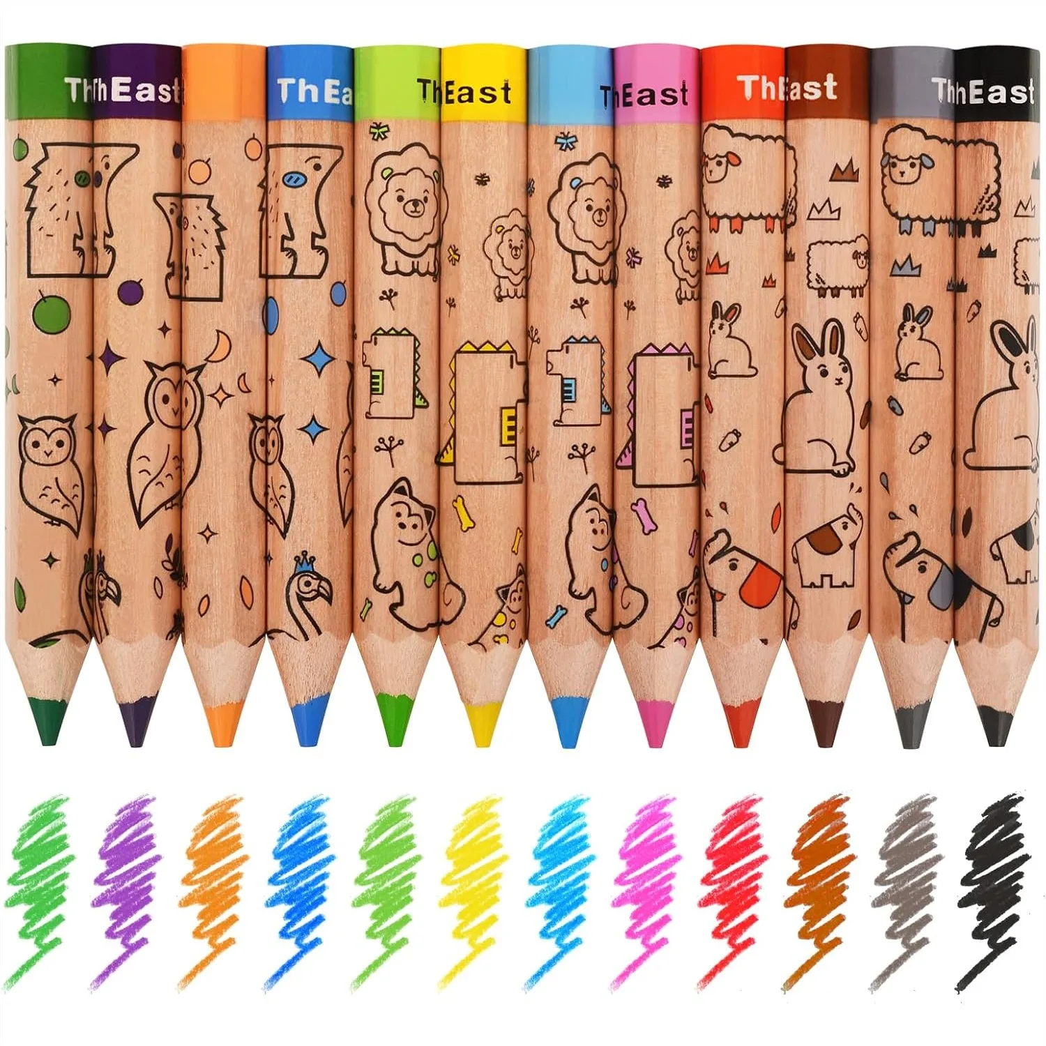 

12 Colored Pencils For Kids Toddlers, Hexagonal Art Drawing Pencils With Sharpener, Cute Animal Design Erasable Coloring Pencils For Children Birthday Gift