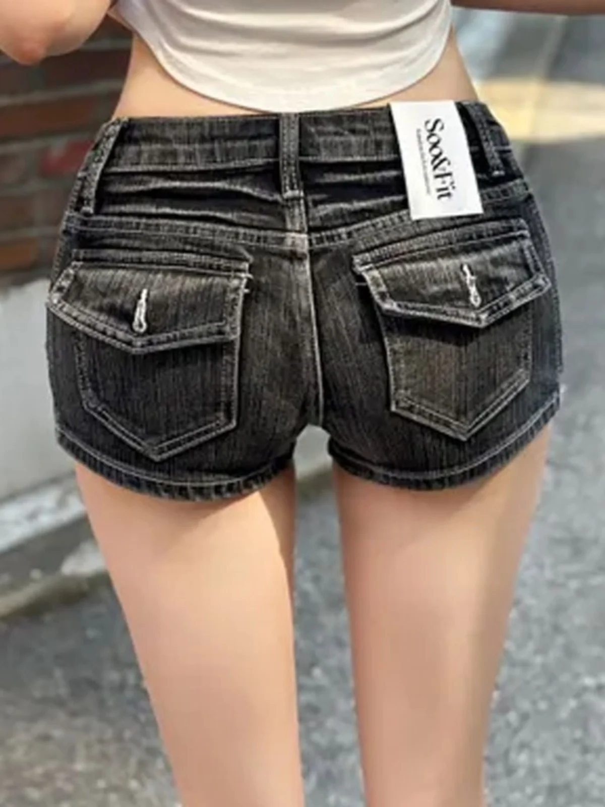 

Low Waist Shorts Retro Washed Korean Style Super Lengthening Legs Fashionable Summer Cotton Stretch Denim Shorts for Women
