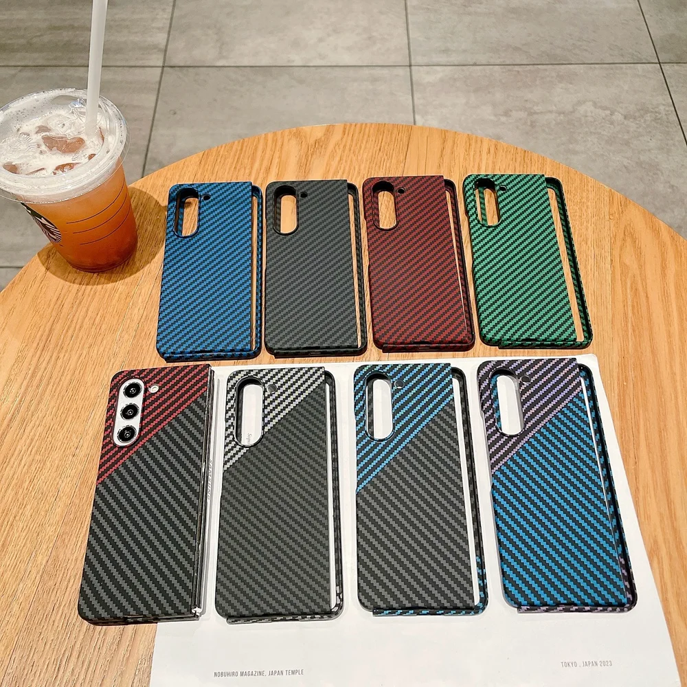 Slim Carbon Fiber Pattern Phone Case For Samsung Galaxy Z Fold 6 5 4 3 Hard PC Cover