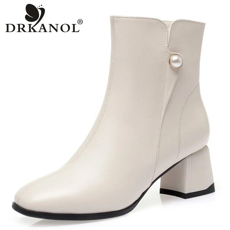 

DRKANOL модные женские зимние теплые шерстяные ботинки 2024, трендовые ботильоны на толстом каблуке с мехом для женщин, повседневная обувь на высоком каблуке