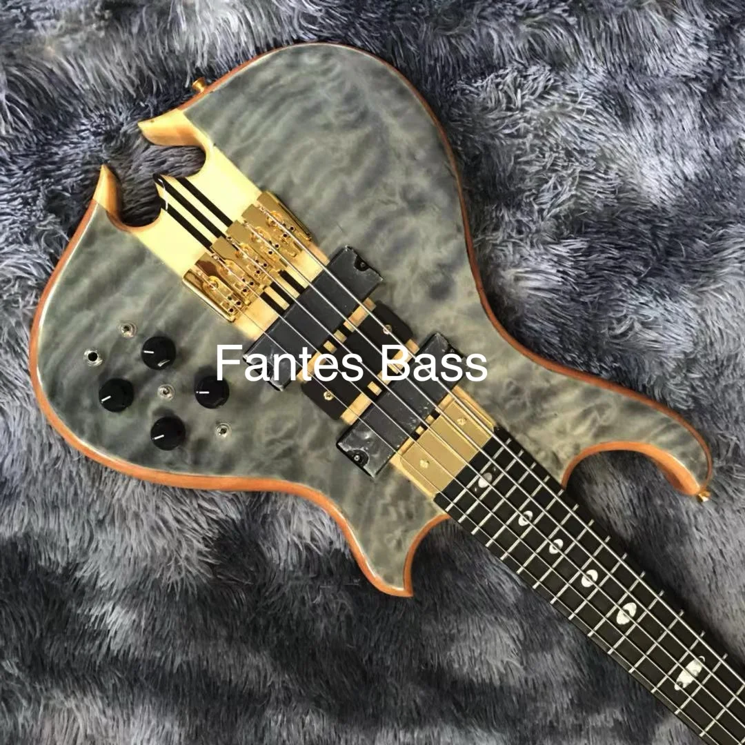 Custom Alem Flamed Maple Top Cut Heart Body Bottom 5 Strings Electric Guitar Bass - view 6