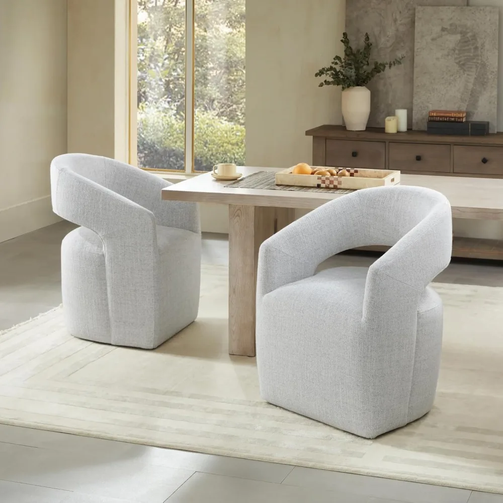 Casters Upholstered Modern Armchair with Rollers for Diningroom Bedroom Livingroom Reading Room, 32.25''H, Light Grey