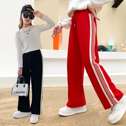 Girls Sport Pants Casual Loose Straight Trousers for Children Fashion Teenager Wide Leg Pants Kids Sweatpants 6 8 10 11 13 14 Y