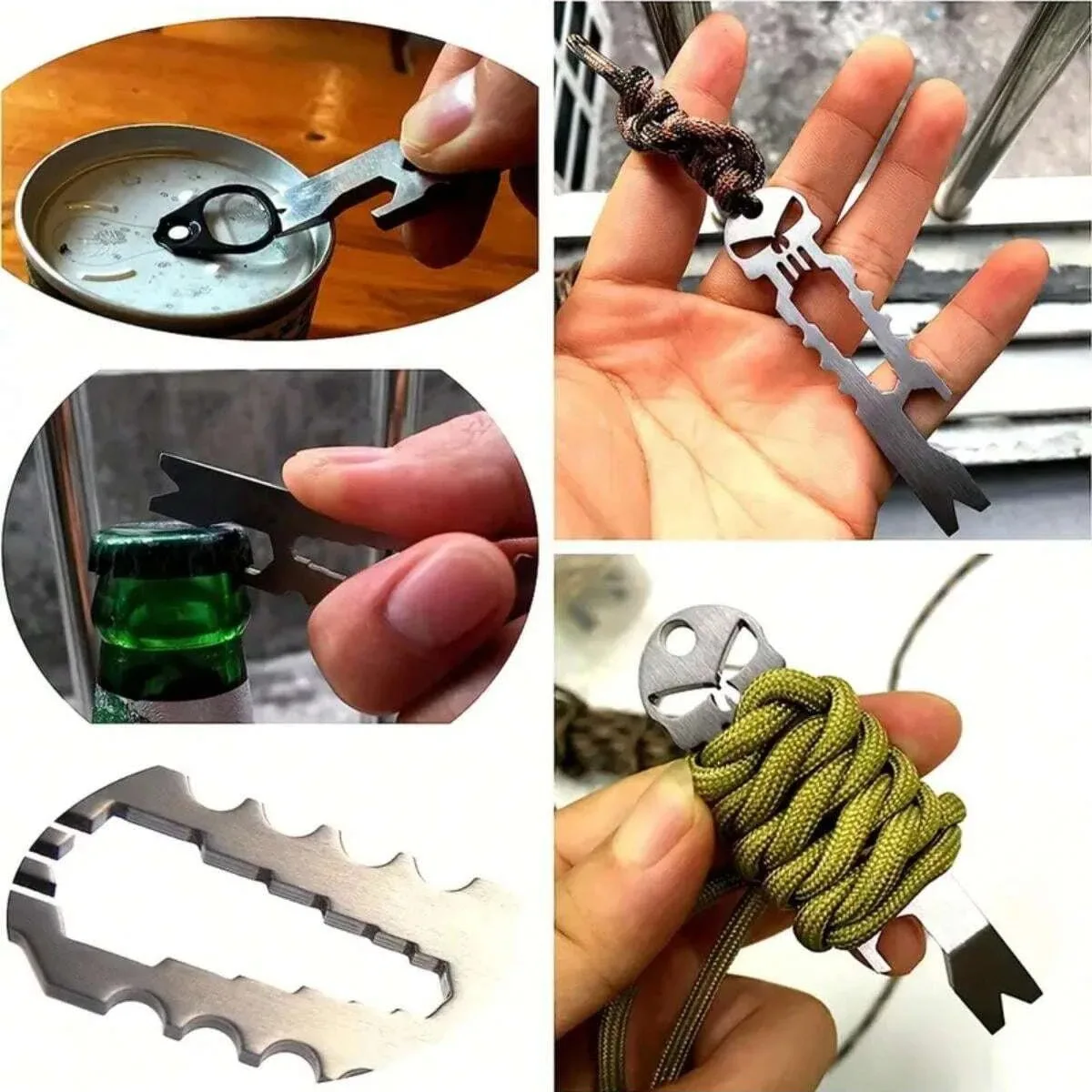 1pc Outdoor Stainless Steel Skull Head EDC Keychain Pendant Bottle Opener, Portable Multi-functional Tool