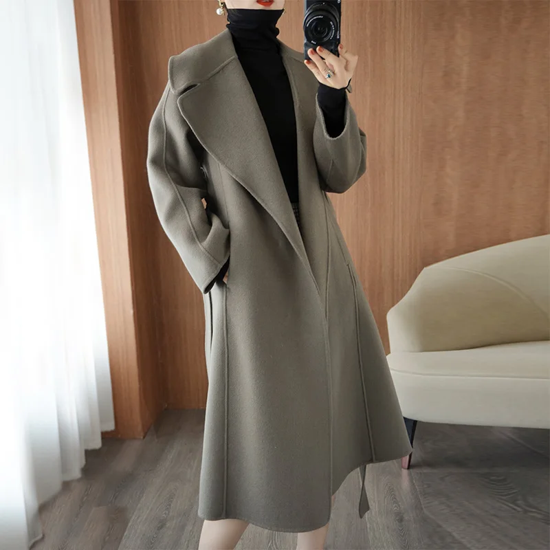 2025 Women's 100% Cashmere Thick Double sided Long Jacket Classic Multi functional Fashion Suitable for Business