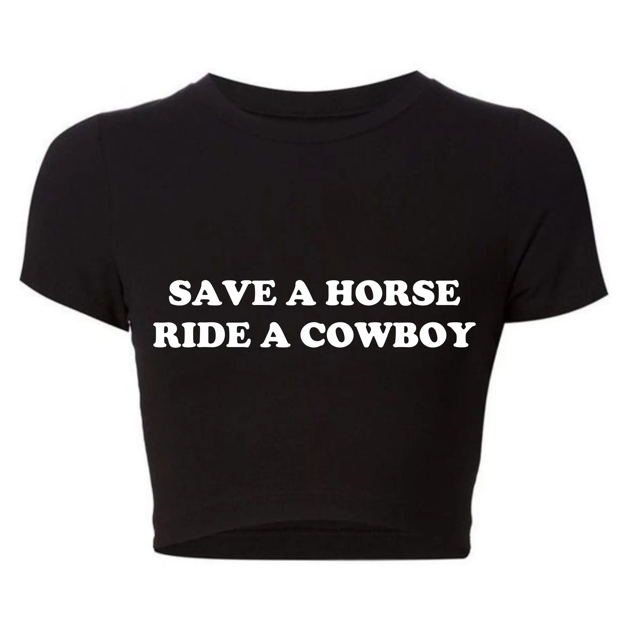 Save A Horse Ride A Cowboy Women Crop Top O Neck Baby Tee Y2k Clothing 2000s Grunge Goth T Shirt Vintage Kawaii Tshirt  Female