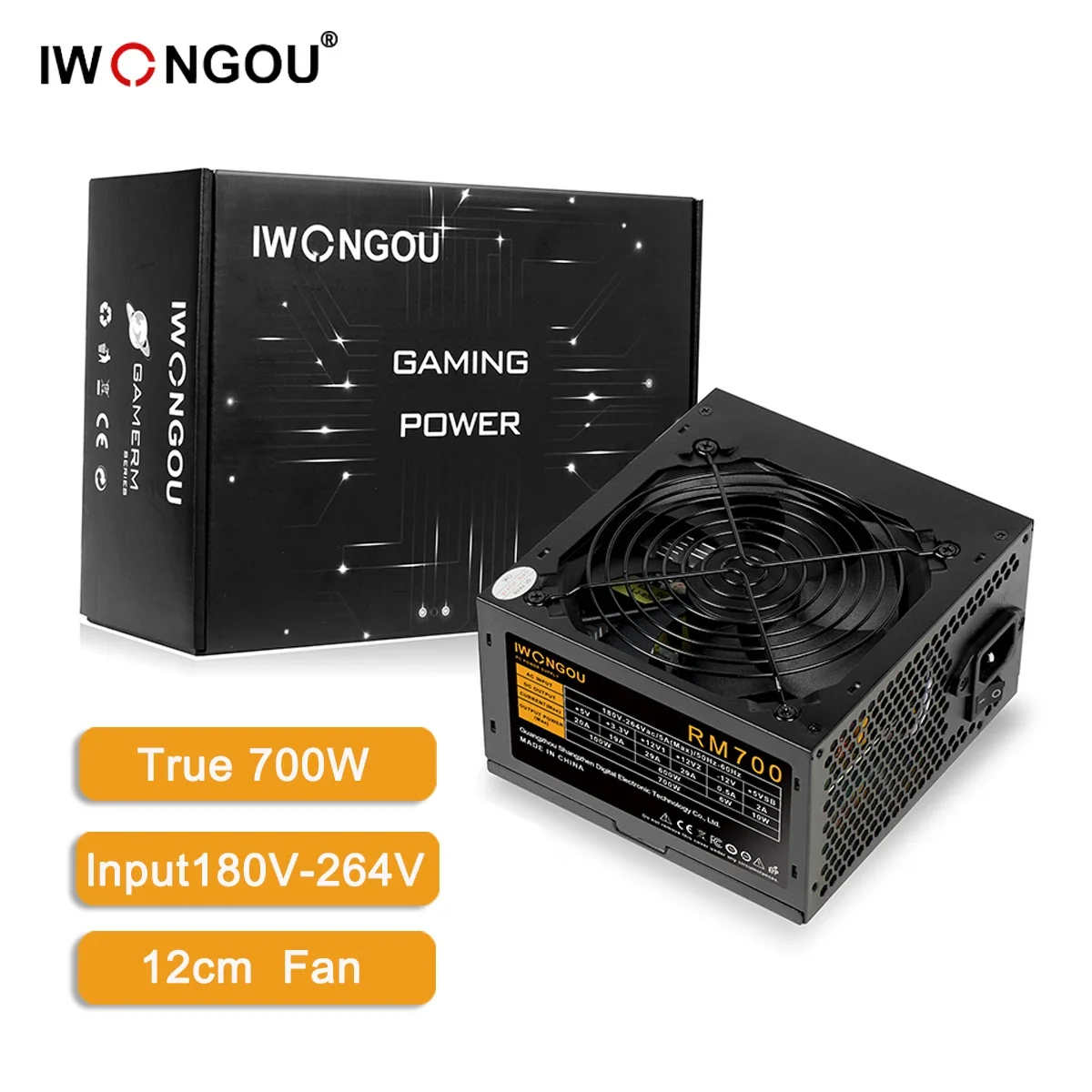 

IWONGOU RM 700W PC PSU Power Supply Unit Black Gaming Quiet 120mm Fan 110V 220V ATX Desktop Computer Power Supply For BTC