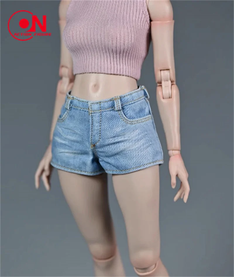 1/6 Schaal Vrouwelijke Gewassen Denim Vest Been Cover Shorts Rimpel Gat T-shirt Kleding Model Fit 12 ''Soldaat Action Figure body Poppen