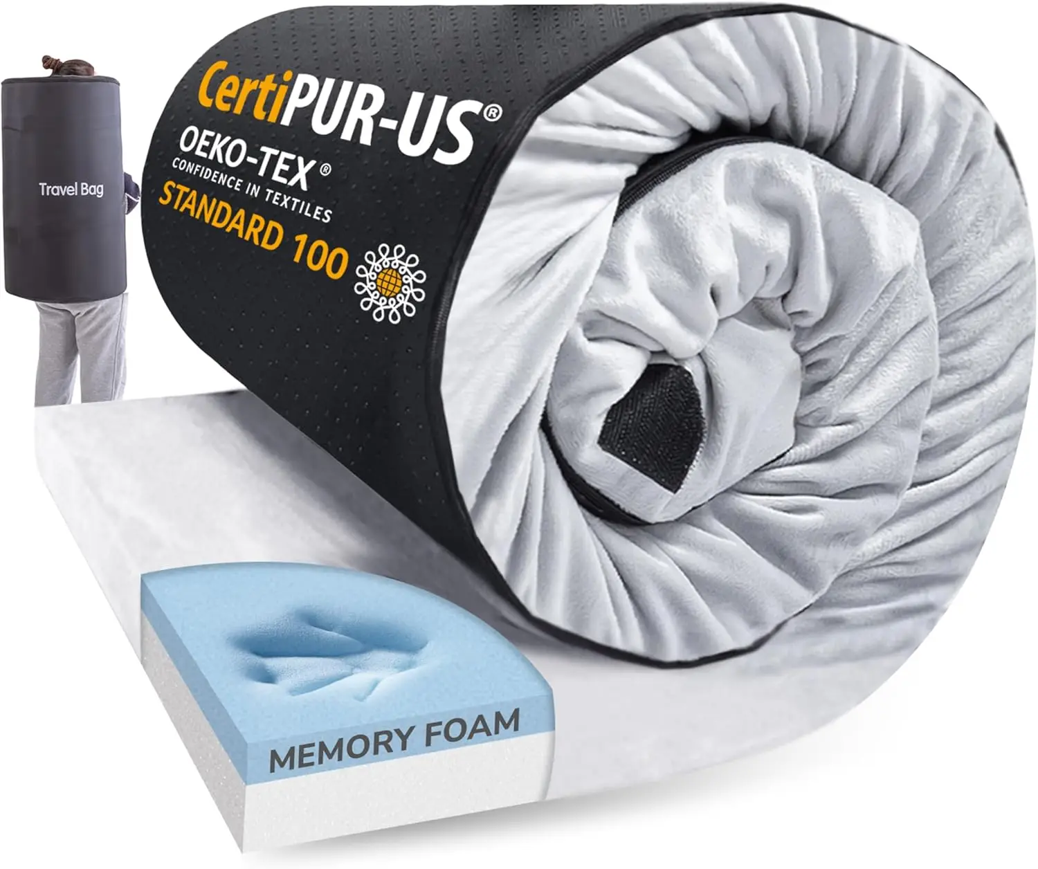 

Портативный матрас для кемпинга из пены с эффектом памяти, 2,5 дюйма, водонепроницаемый, нескользящий, складной, с сумкой для переноски, серый