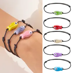 Lucky Cartoon Ceramic Fish Bracelet for Women Men Fashion Handmade Braided Adjustable Bracelet Simple Couple Jewelry Gifts