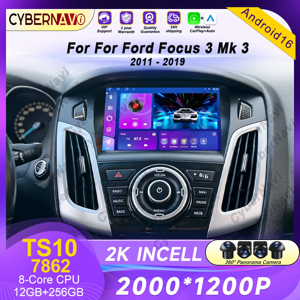 Rádio do carro de android para ford focus 3 mk3 2011 2012 - 2019 reprodutor de vídeo multimídia android auto carplay bt auto estéreo gps 5g wifi