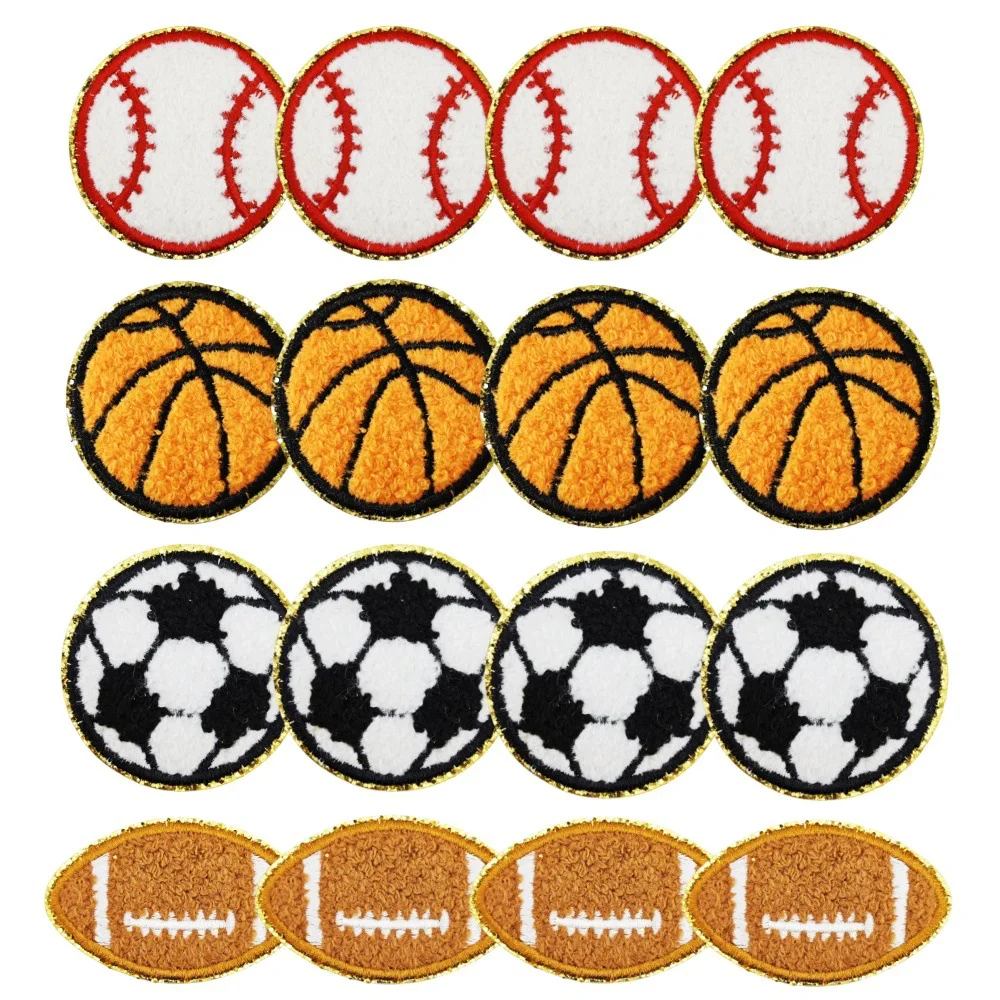 1pc Iron On Clothing Patch Embroidery Chenille Gold Glitter Edge Stickers DIY Basketball Football Baseball Patches Badge Sewing