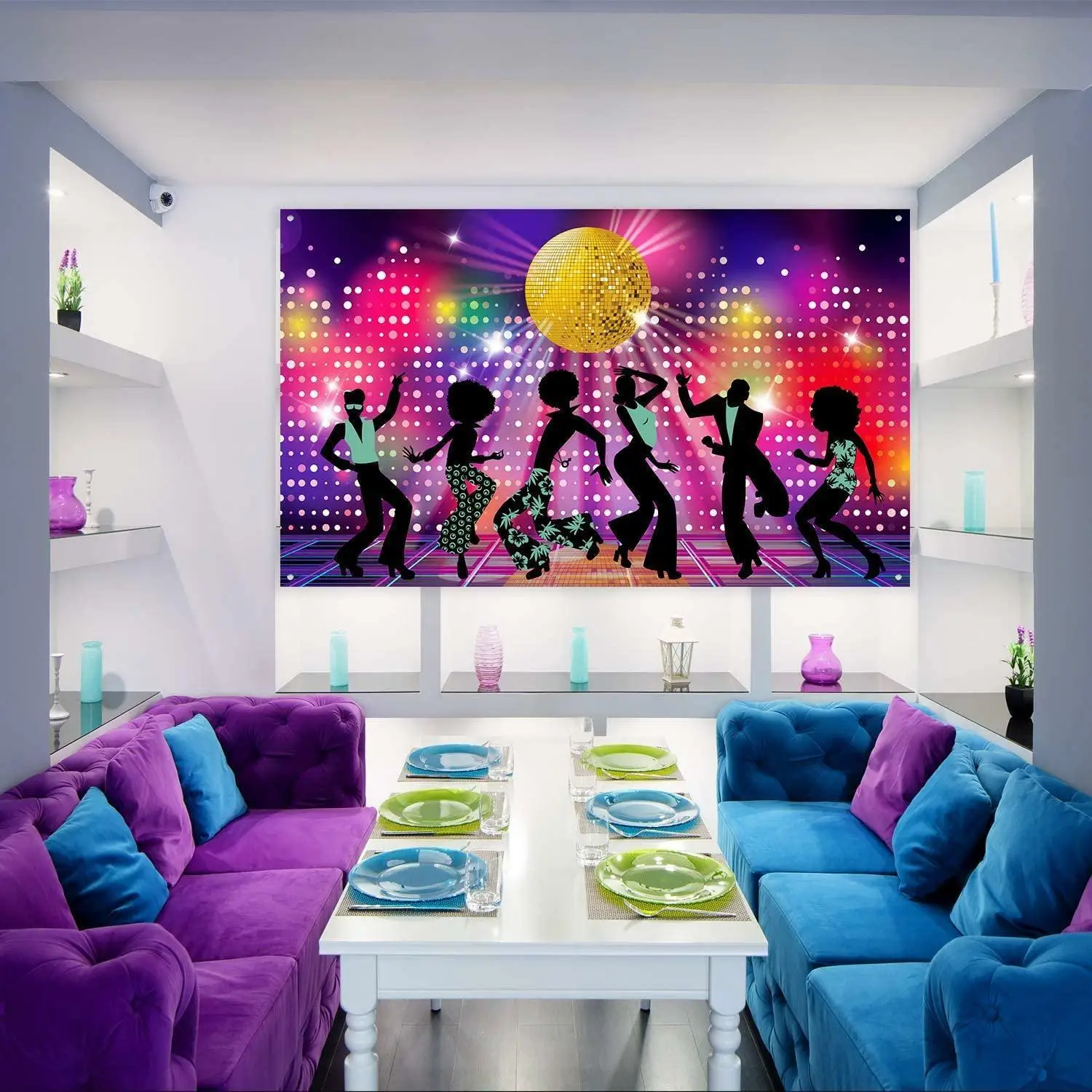 Easy To Hang Disco Theme Party Background Banner Retro Vibrant Colors Large Size Fabric Backdrop High-Quality Disco Backdrop