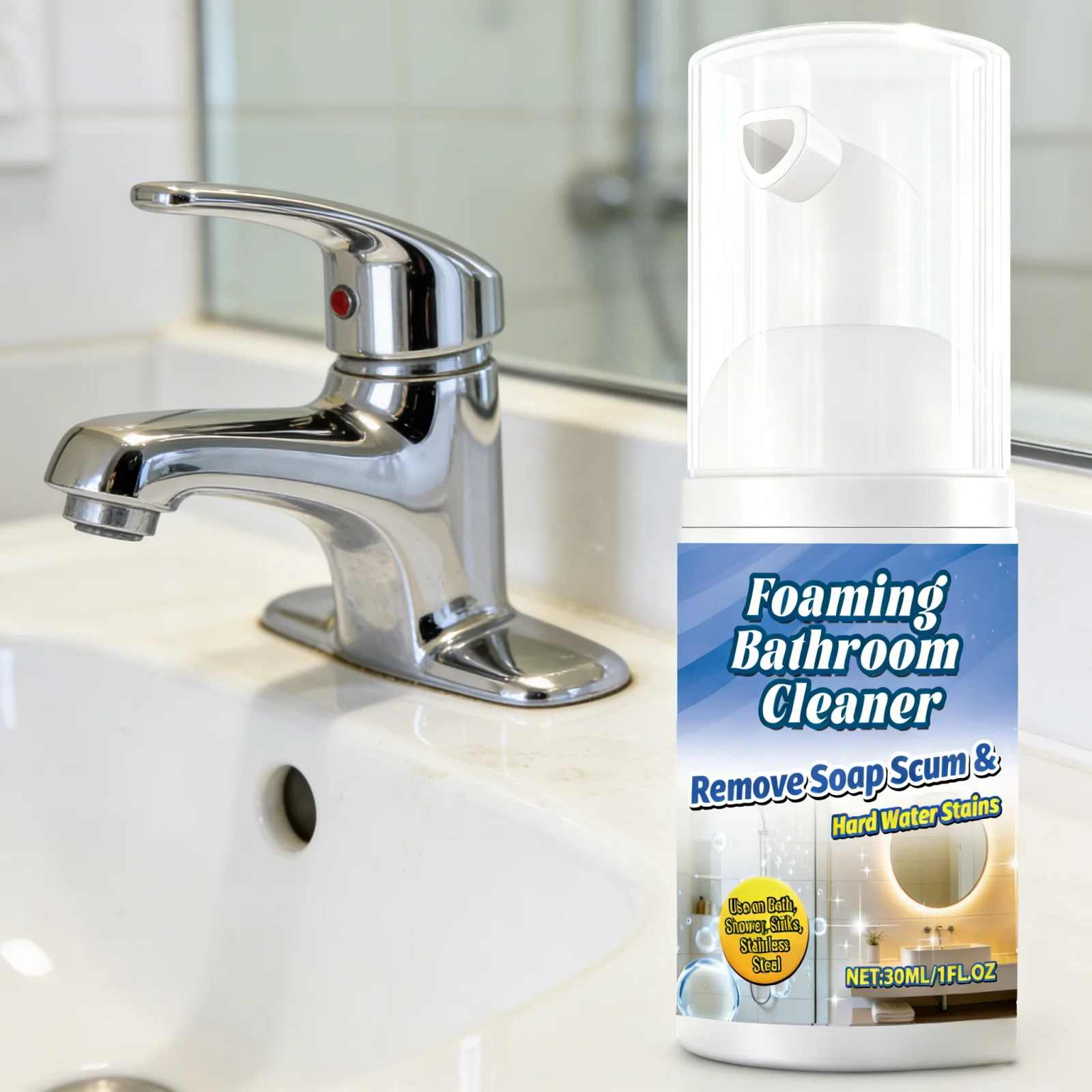 Stubborn Stains Cleaner Foam Soap Scum Remover for Toilet Cleaning Hard Water Stain Remover Bathroom Descaler Cleaner Spray 30ml