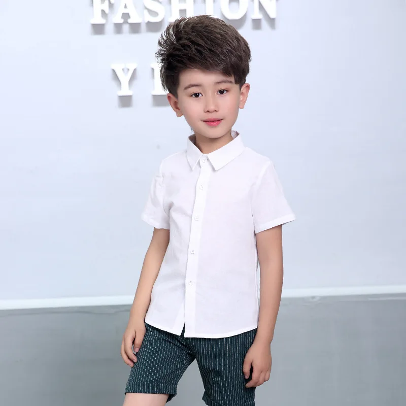 Boys Summer T Shirts Kids White Baptism Shirt Baby Boy Birthday Photography Performance Shirt Teenage Child School Formal Blouse