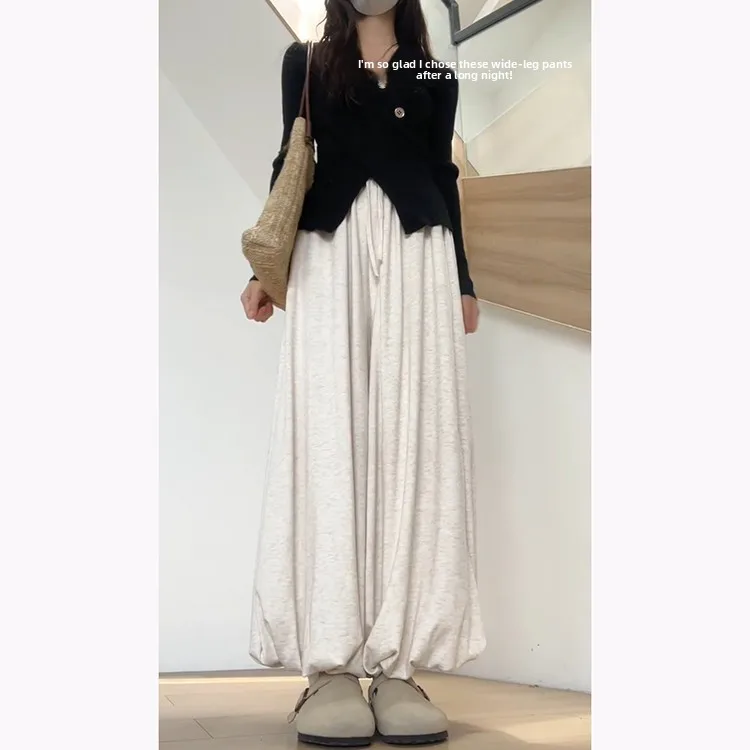 الكورية Sle لينة محبوك الأرز المعكرونة برعم تنورة السراويل النسائية الخريف الشتاء جديد التخسيس عادية عالية الخصر ألف خط تنورة السراويل