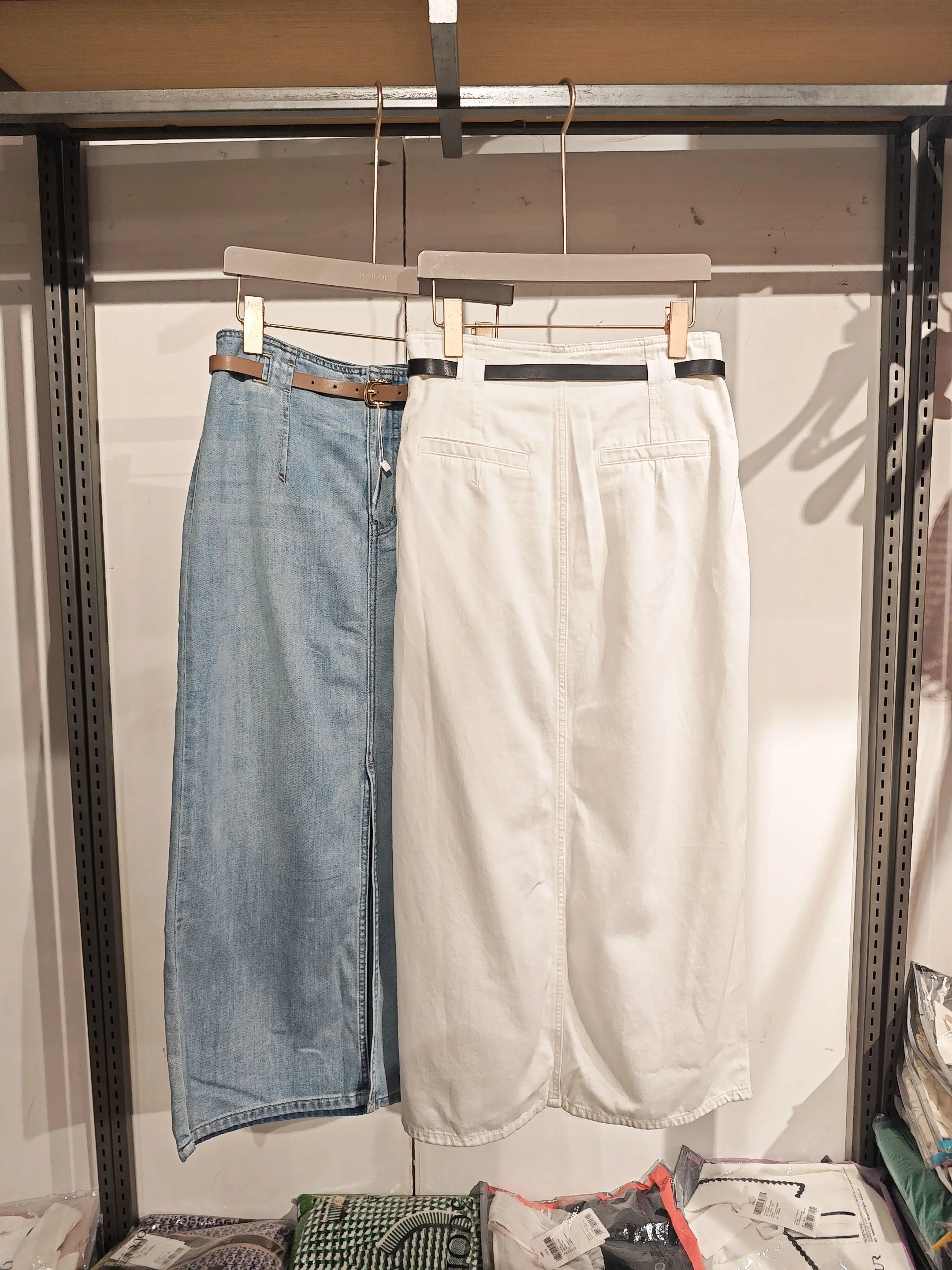 

S242309Q High Waist A-Line Midi Skirt Cotton plus Lyocell Denim Commute Sle Pure Color New Synthetic Fiber Skirts