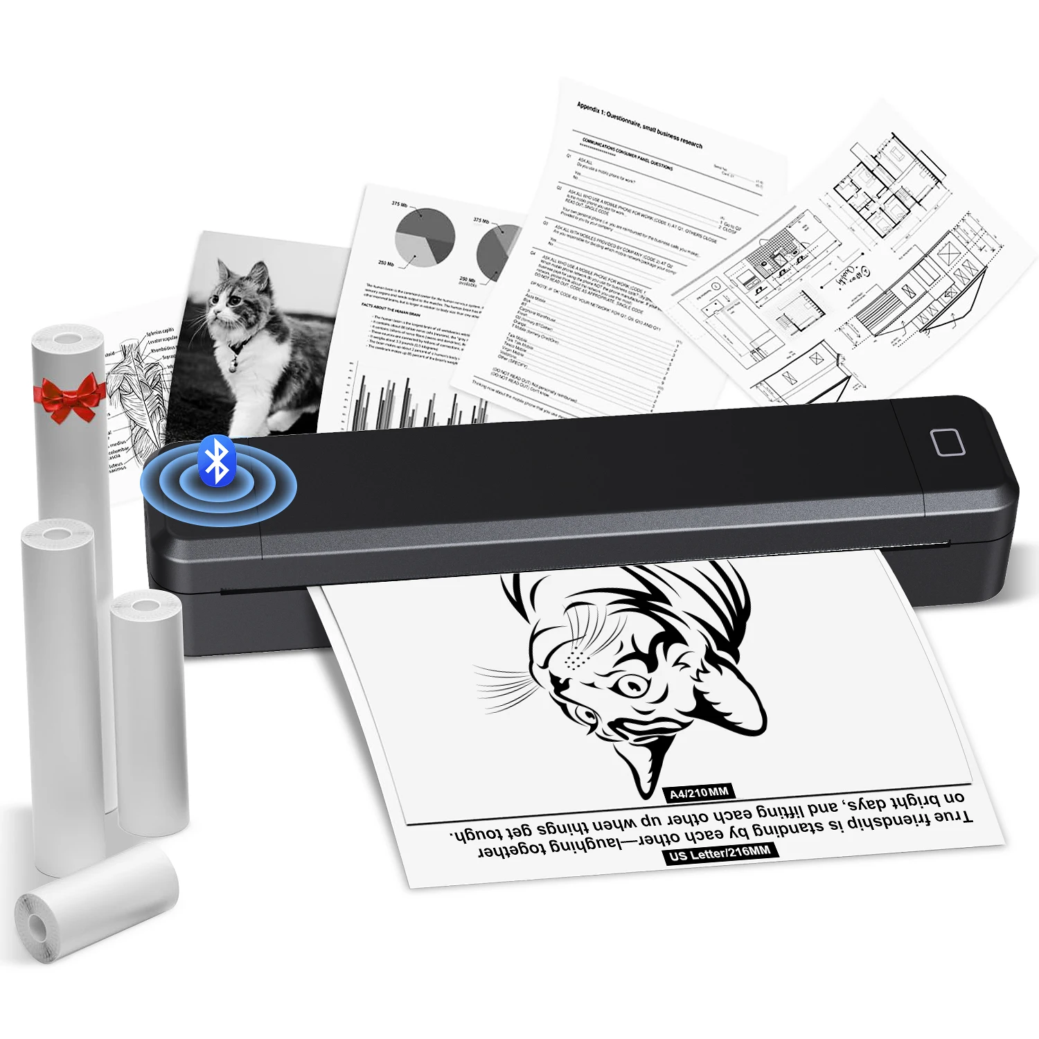 

New Bluetooth Inkless Printer D210 X8 Portable Thermal HD Printer Compatible with iPhone Android Mac Window Office Electronics