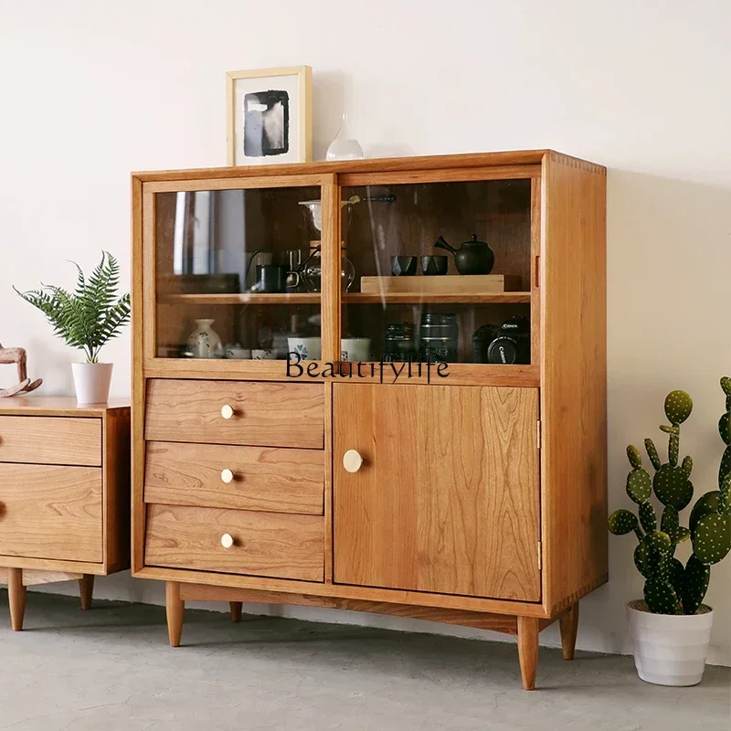 

A Solid wood glass bucket cabinet, cherry wood storage and tea cabinet